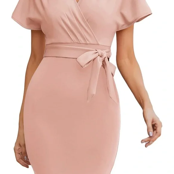 Grace Karin Elegant Pink Midi Dress - Picture 2 of 4